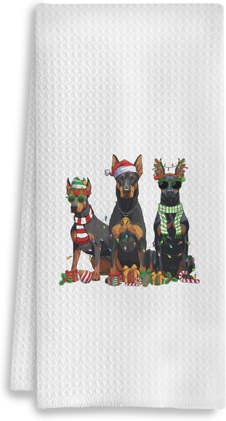 COWEB Christmas Doberman Kitchen Towels, Gifts for Women, Hand Towels for Bathroom, Dish Tea Towels, Bathroom Kitchen Decor, 16x24 Inch - Image 1